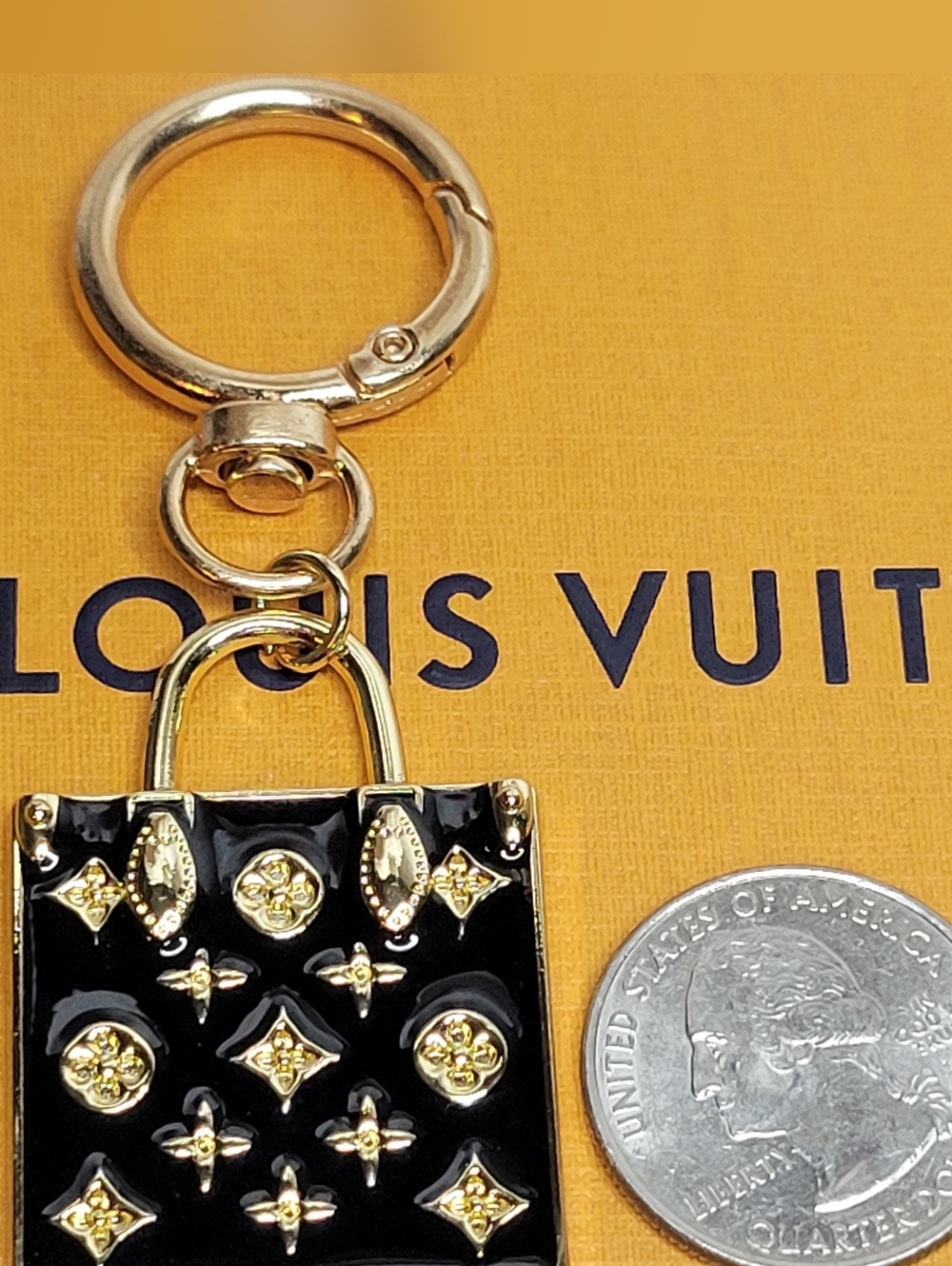 Black/Gold Keychain LV Large Zip Pull Bag Charm